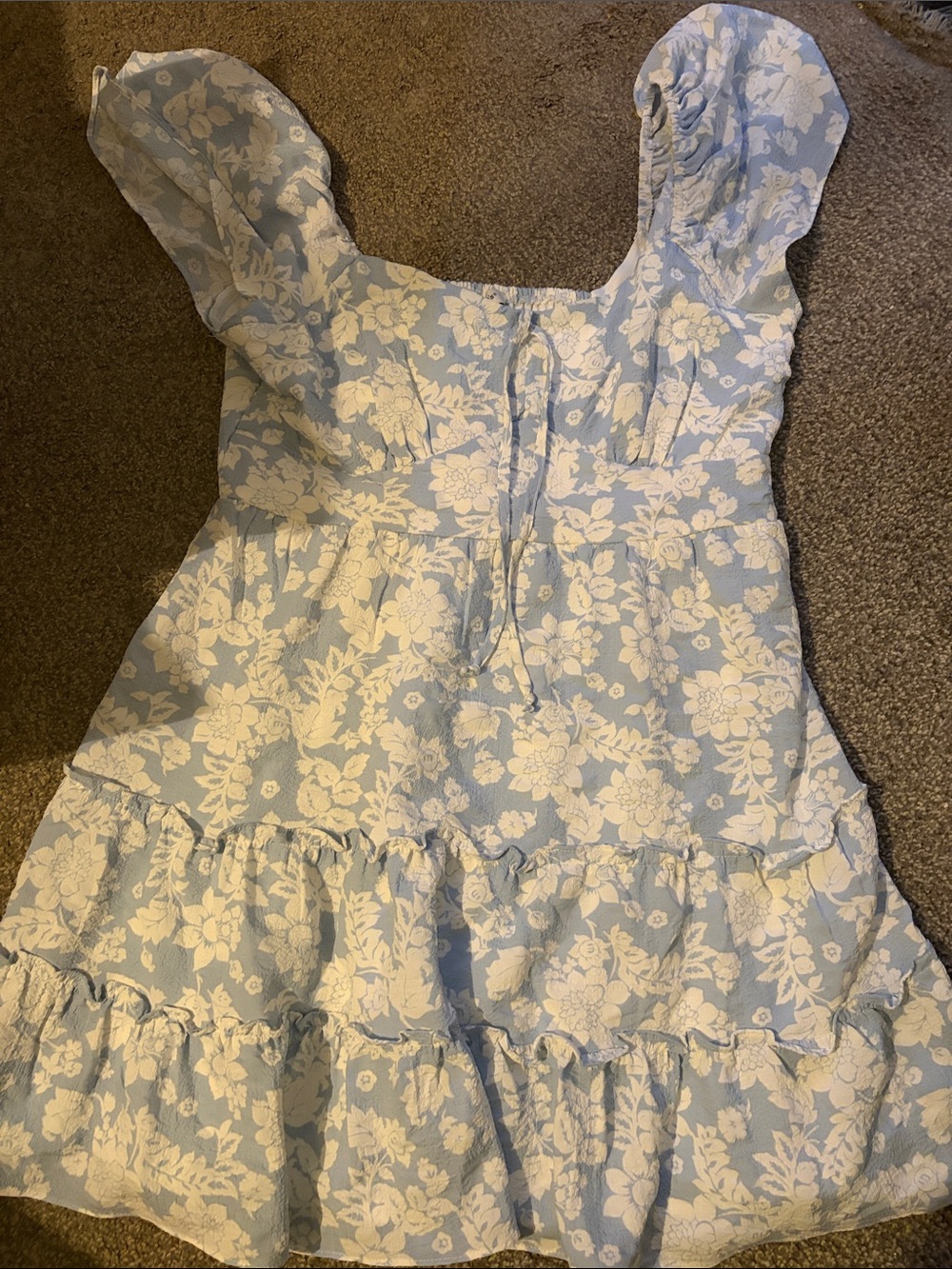 Francesca's Collections Light Blue and White Floral Ruffle Dress